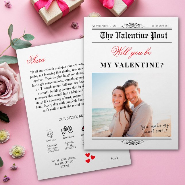 Valentines Day Newspaper Timeline Our Love Story Invitation (Valentines Day Newspaper Timeline Our Love Story Invitation)