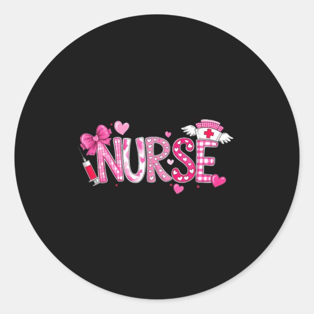 Valentines Day Nurse Graphic Nk Patterns For Woman Classic Round Sticker (Front)