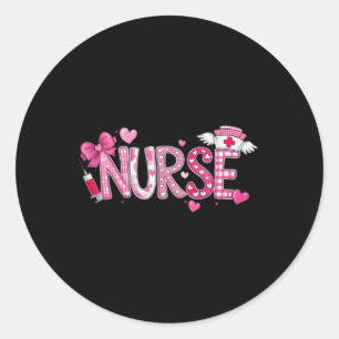 Valentines Day Nurse Graphic Pink Patterns For Wom Classic Round Sticker