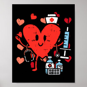Valentines Day Nurse Heart Funny Nursing Scrub Top Poster