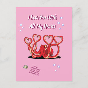 Valentine's Day Octopus Hearts Holiday Postcard