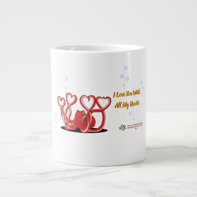 Valentine's Day Octopus Hearts Large Coffee Mug (Front)