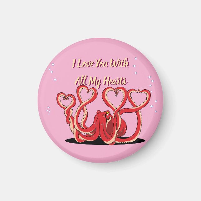 Valentine's Day Octopus Hearts Magnet (Front)