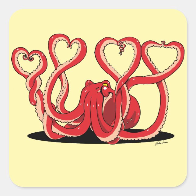 Valentine's Day Octopus Hearts Sticker (Front)