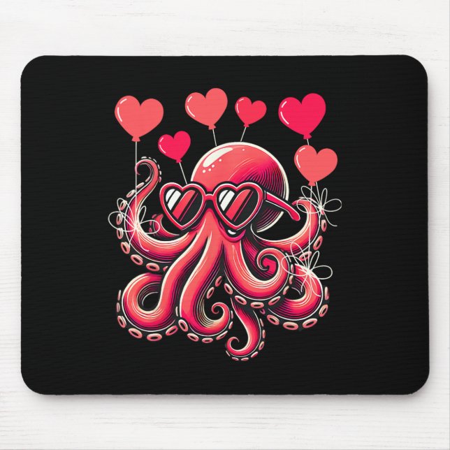 Valentines Day Octopus With Heart Bylloons Octopus Mouse Mat (Front)