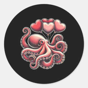 Valentines Day Octopus With Heart Lloons Octopus V Classic Round Sticker