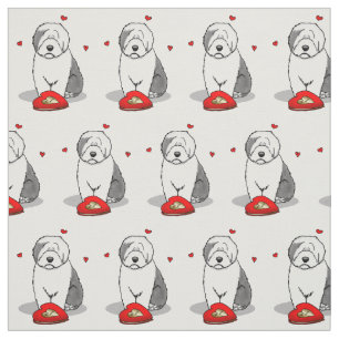 Valentine's Day Old English Sheepdog Grey 1 Cute Fabric