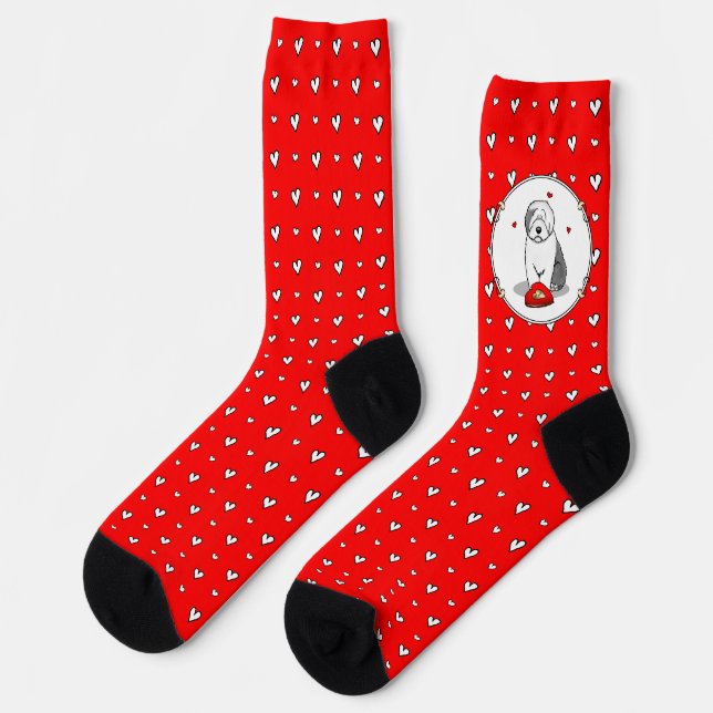 Valentine's Day Old English Sheepdog Grey 1 Cute Socks (Left)
