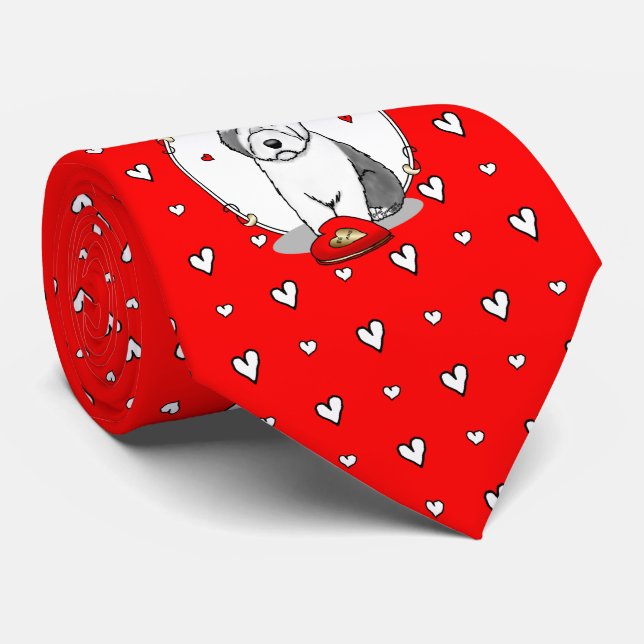 Valentine's Day Old English Sheepdog Grey 1 Cute Tie (Rolled)