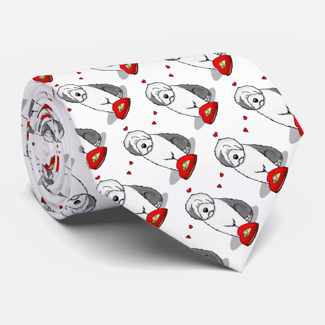 Valentine's Day Old English Sheepdog Grey 1 Cute Tie (Rolled)