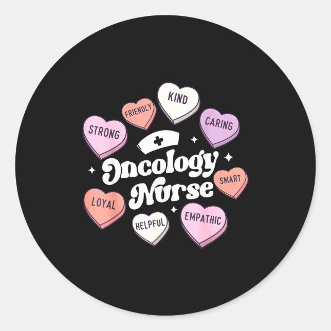 Valentines Day Oncology Nurse Cancer Suprt Groovy  Classic Round Sticker (Front)