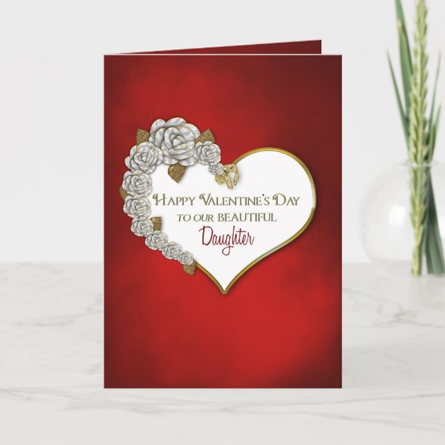 VALENTINE'S DAY- OUR DAUGHTER - RED/HEART/ROSES HOLIDAY CARD (Front)