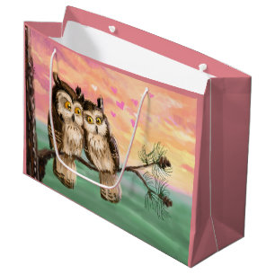 Valentine's Day owl couple sunset love Large Gift Bag