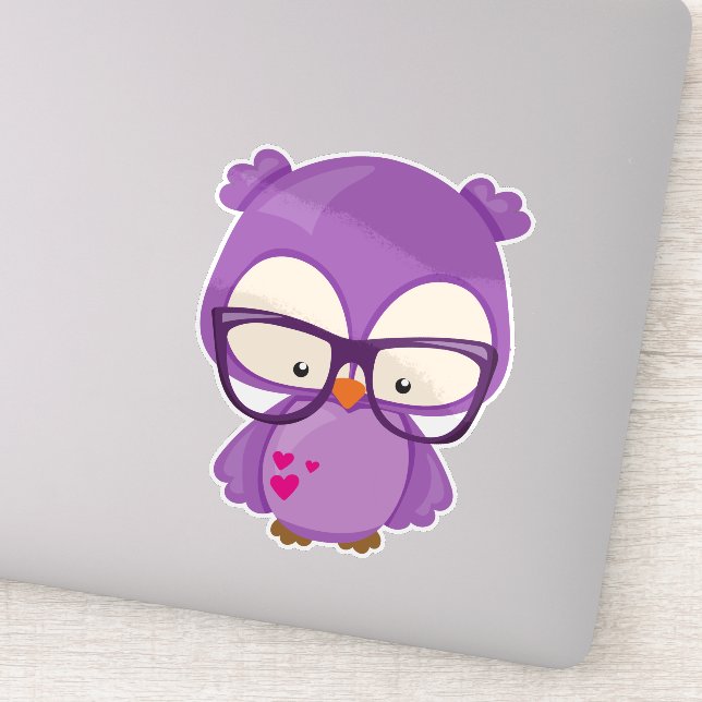 Valentine's Day Owl, Purple Owl, Glasses, Hearts (Detail)