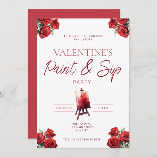 Valentine's Day Paint and Sip Party Invitation (Front/Back)
