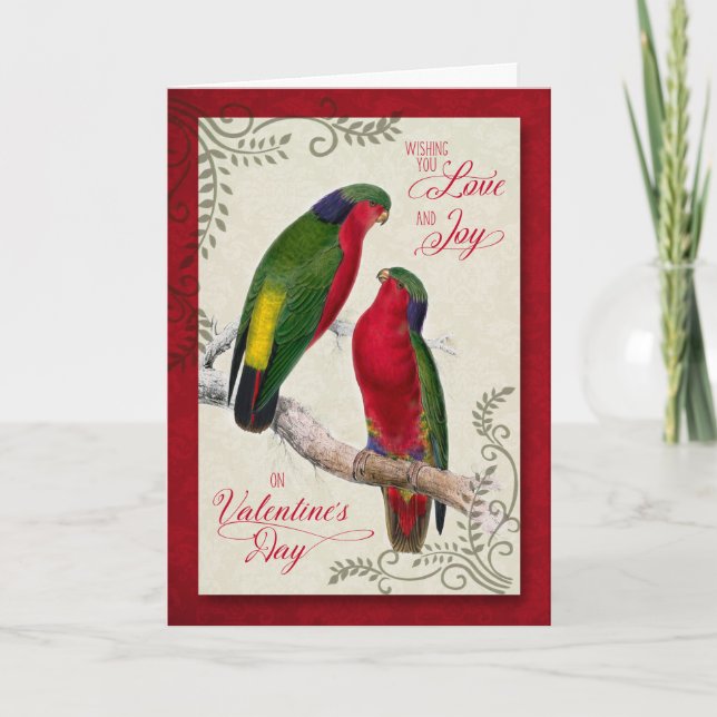 Valentine's Day Pair of Lorikeet Parrots Holiday Card (Front)