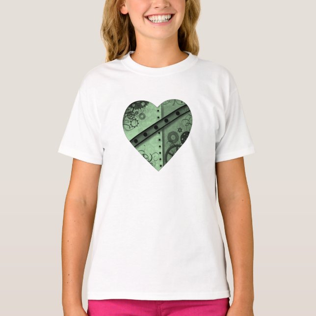 Valentine's Day pale green and black steampunk hea T-Shirt (Front)