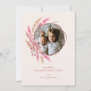 Valentines Day Pampas Grass Wreath Photo Holiday Card