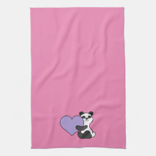 Valentine's Day Panda Bear with Light Purple Heart Tea Towel