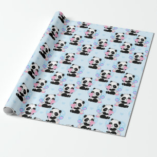 Valentine's Day Pandas Wrapping Paper