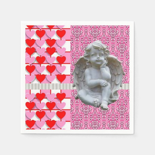 Valentine's Day Paper Napkins, Angel Napkin (Front)