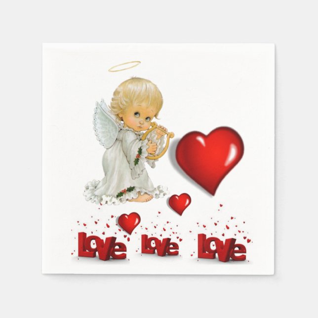 Valentine's Day Paper Napkins, Angel Napkin (Front)