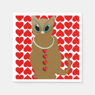 Valentine's Day Paper Napkins, Cat Napkin