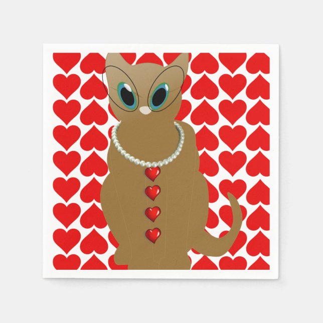 Valentine's Day Paper Napkins, Cat Napkin (Front)