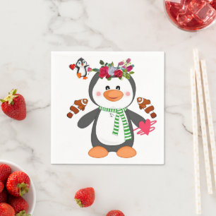 Valentine's Day Paper Napkins, Penguin Hearts Napkin