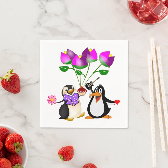 Valentine's Day Paper Napkins, Penguin Hearts Napkin (Insitu)