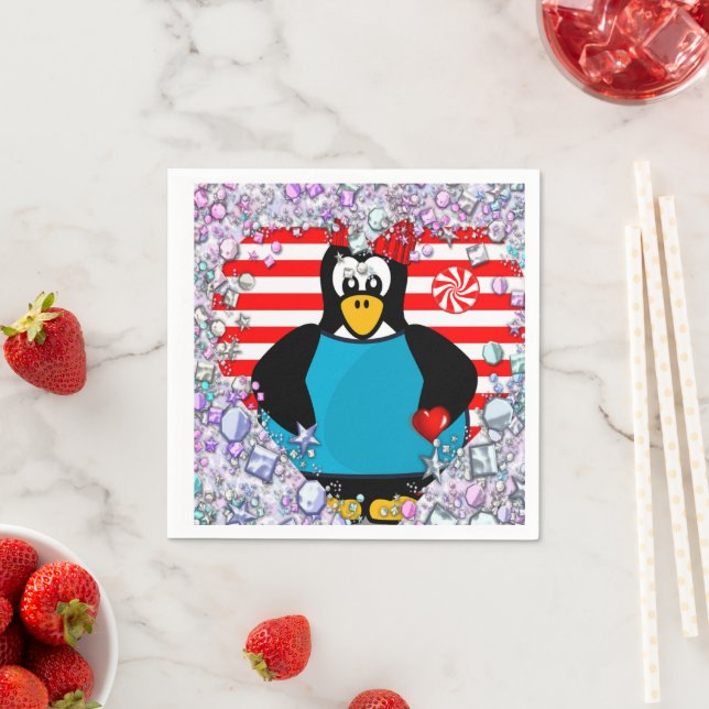 Valentine's Day Paper Napkins, Penguin Hearts Napkin (Insitu)