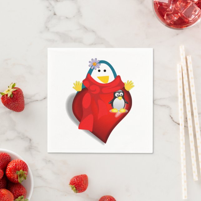 Valentine's Day Paper Napkins, Penguin Hearts Napkin (Insitu)