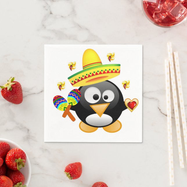 Valentine's Day Paper Napkins, Penguin Hearts Napkin (Insitu)