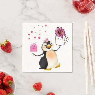 Valentine's Day Paper Napkins, Penguin Hearts Napkin