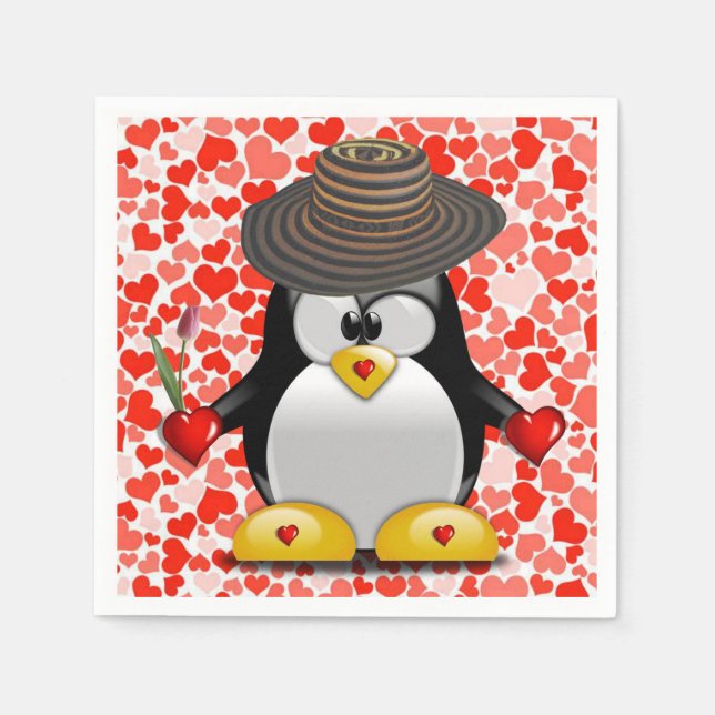 Valentine's Day Paper Napkins, Penguin Napkin (Front)
