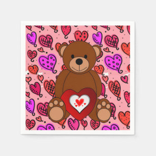 Valentine's Day Paper Napkins, Teddy Bear Napkin
