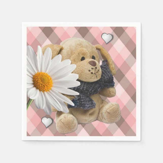 Valentine's Day Paper Napkins, Teddy Bear Napkin (Front)