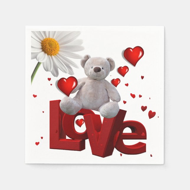 Valentine's Day Paper Napkins, Teddy Bear Napkin (Front)