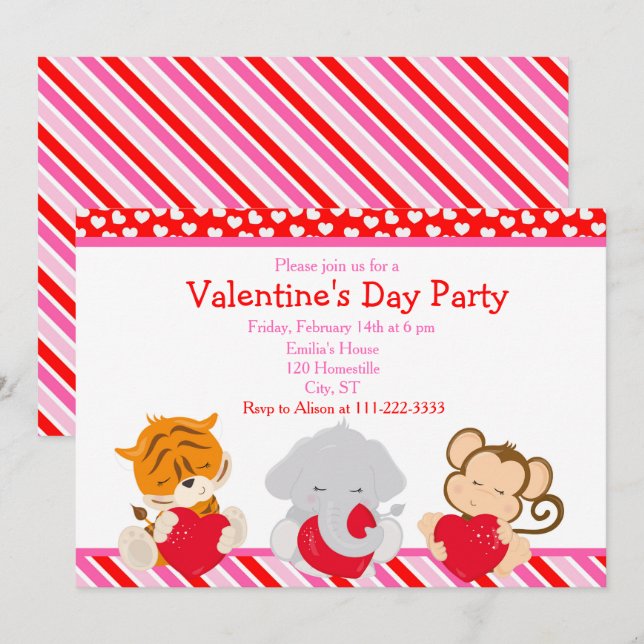 Valentine's Day Party Animals Invitation (Front/Back)