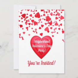 Valentine's Day Party Confetti Hearts Personalised Invitation
