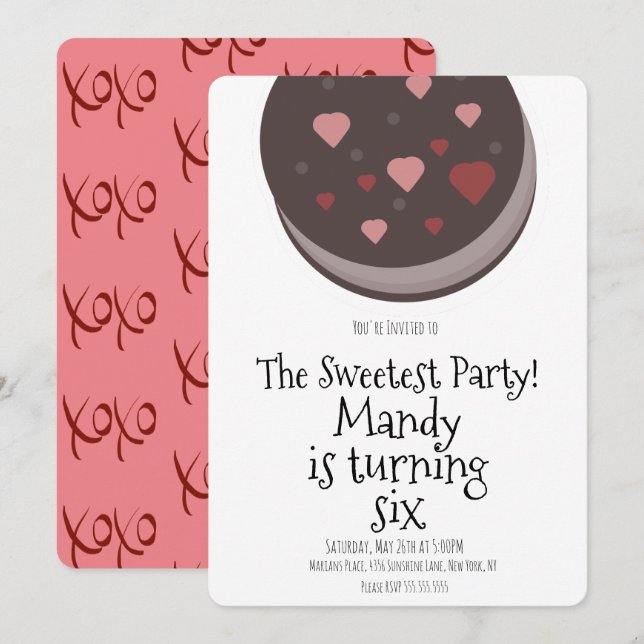 Valentines Day Party Cute Cookie Heart XOXOXO Invitation (Front/Back)