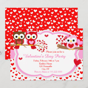 Valentines Day Party Cute Valentine Owls Invitation