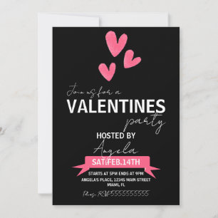 Valentines Day Party Event Pink Black Invitation