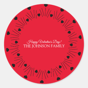 Valentines Day Party Hand Drawn Hearts Red Black Classic Round Sticker