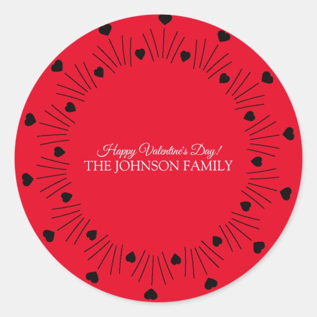Valentines Day Party Hand Drawn Hearts Red Black Classic Round Sticker (Front)