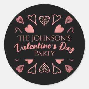 Valentines Day Party Hearts Black Rose Gold Classic Round Sticker