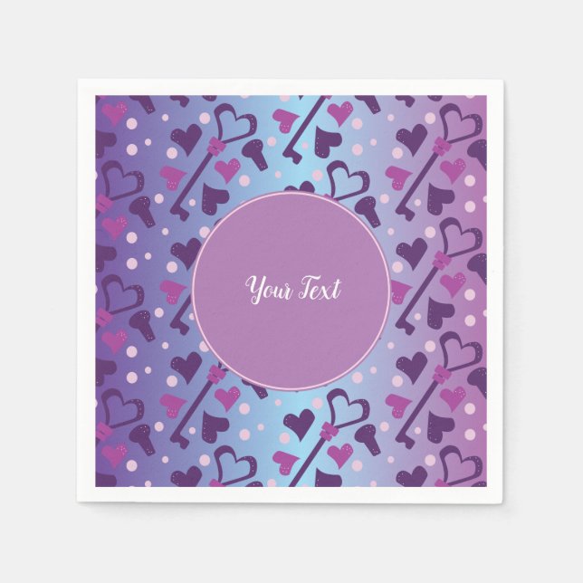 Valentines Day Party Hearts Skeleton Keys Lockets Napkin (Front)