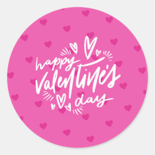 Valentine's Day Party Hot Pink Hearts Classic Round Sticker