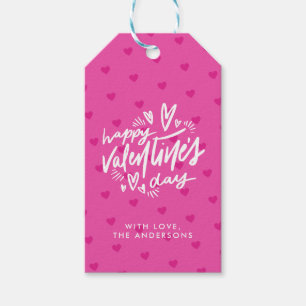 Valentine's Day Party Hot Pink Hearts Gift Tags