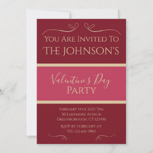 Valentines Day Party Invitation Burgundy Pink Gold